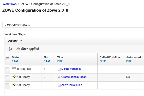 Configuration of Zowe 2.0 workflow